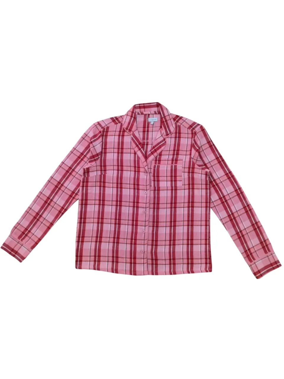 Linea Lange pyjamaset voor dames van katoen met ruitjesmotief en knoopsluiting aan de voorkant (1 stuk) (Roze), foto 2