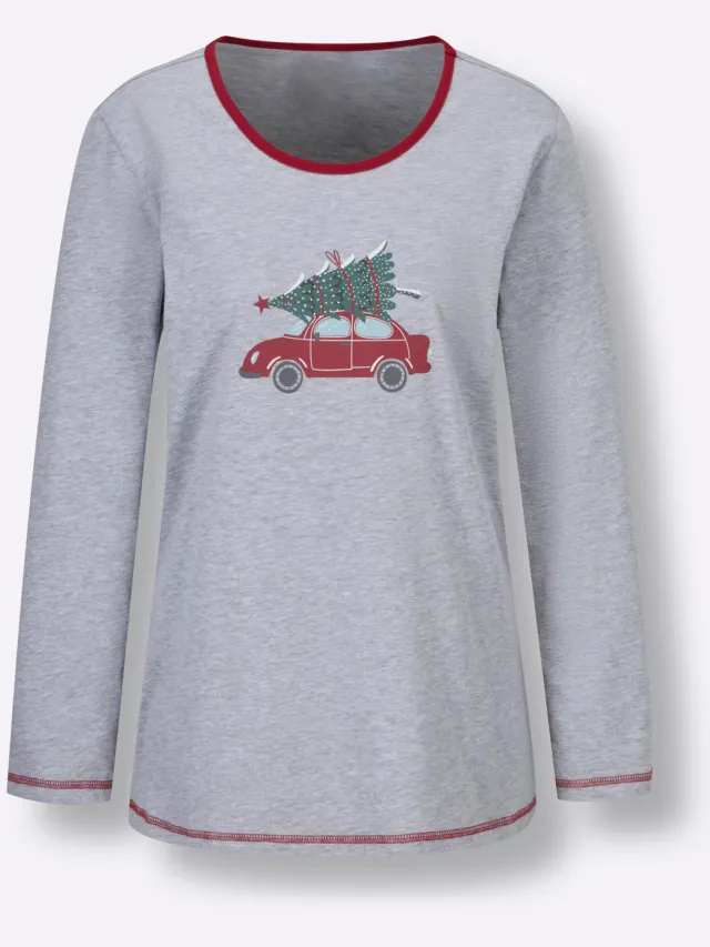 Pyjamashirt grijs gemêleerd/rood, foto 2