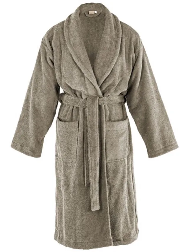 Tiseco Home Studio - Badjas DELUX - 100% katoen - 370 g/m² - badstof - unisex- riem en zakken - donker taupe TAUPE DARK