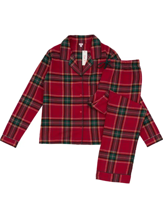La V Flanel pyjamaset voor dames met geruit patroon Rood