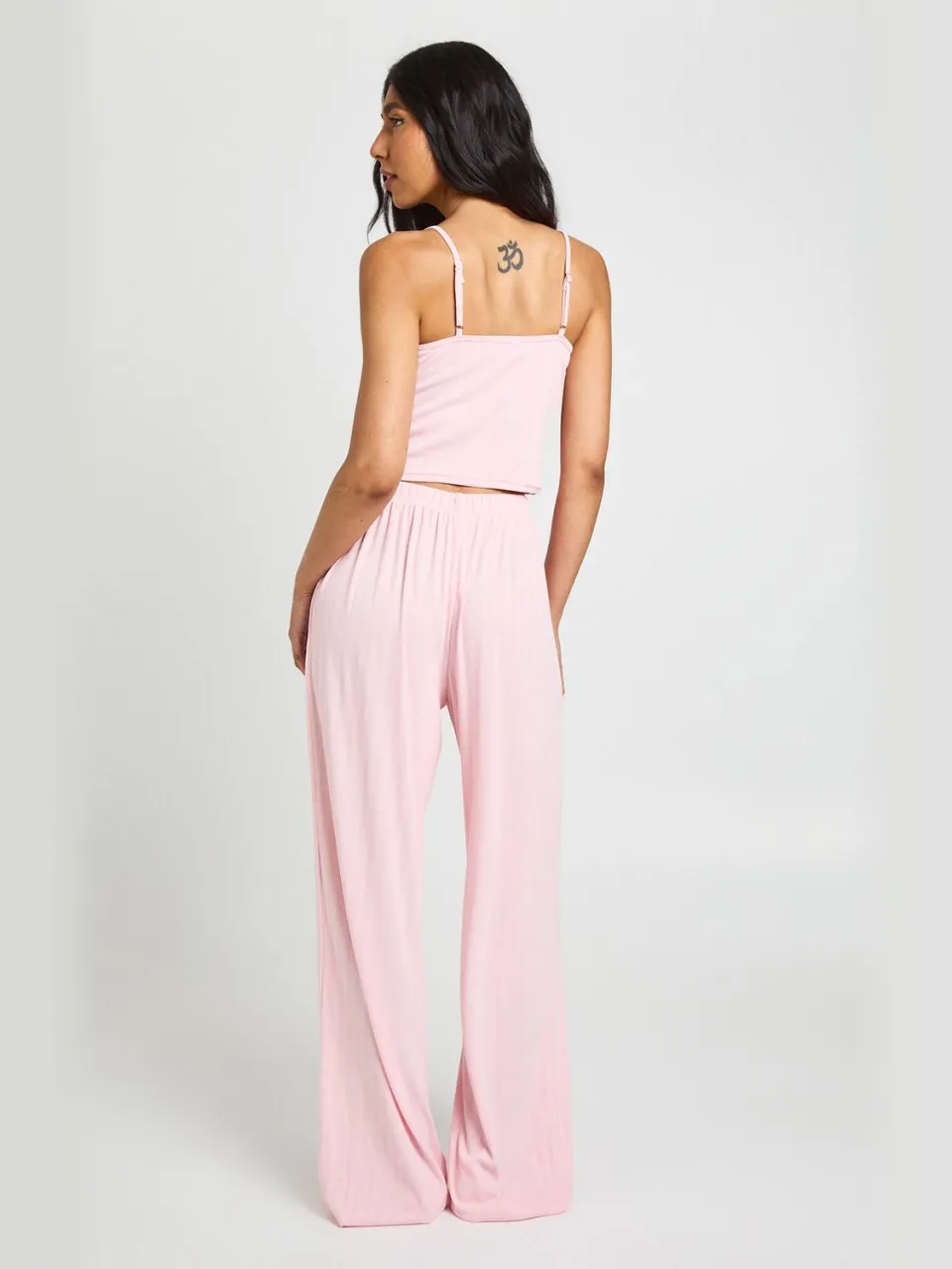 boohoo Dames Tall Pointelle Hemd En Wijde Pyjama Broek Set baby roze, foto 2