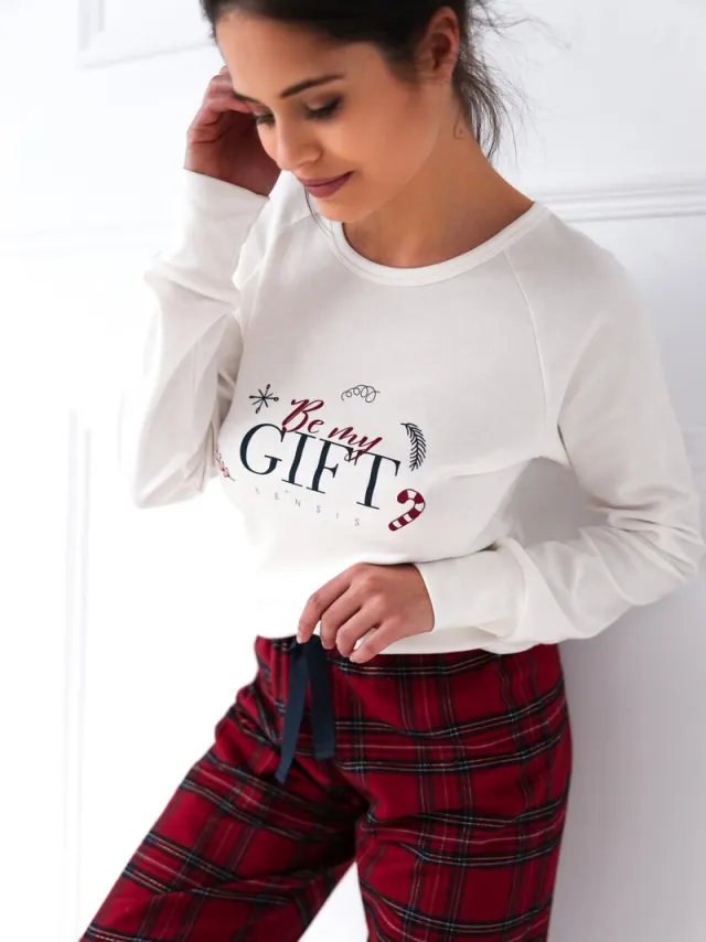 S& Sensis Sensis Katoenen Winter Pyjama Dames Volwassenen Interlock Flanel Lange Mouw Lange Broek Maribel Wit