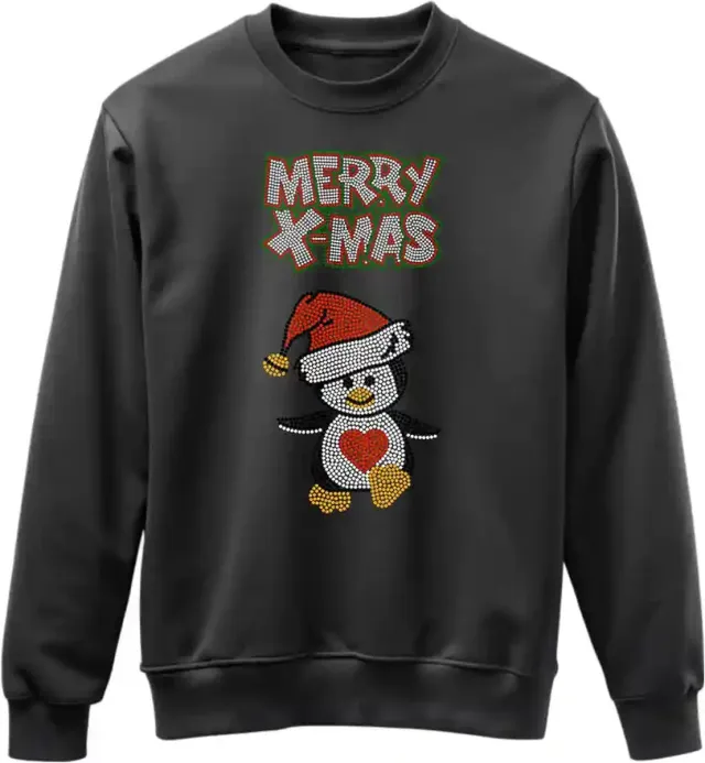 Awdis Merry X-mas bling sweater met pinguin zwart