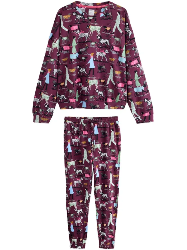 Next Dames - Pyjama met lange mouwen - Rood Burgundy Red Dogs