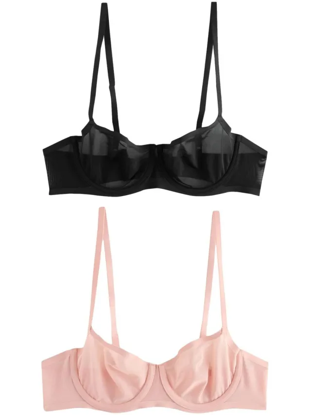 Next Dames - Beha zonder vulling, met balkonmodel en onzichtbaar gelijmd gaas, set van 2 - Zwart Black/Pink