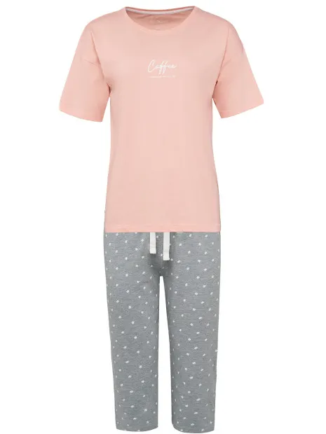 By Louise Dames capri korte pyjama set soft orange Oranje