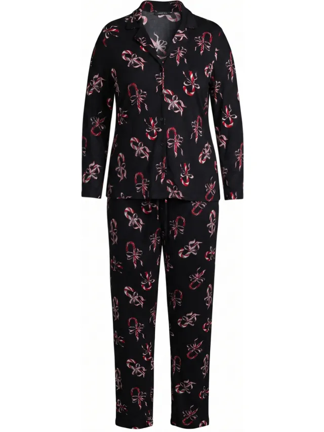 Trendyol TRENDYOLMİLLA Dames 2-pack Zwart Kerst- Lang, Regular fit Pyjama- Sets