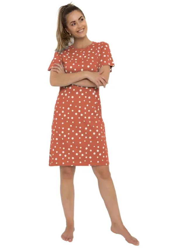 Cocodream Quality Cocodream dames nachthemd korte mouw - 100% katoen - Flower dots - perzik Perzik, flower dots