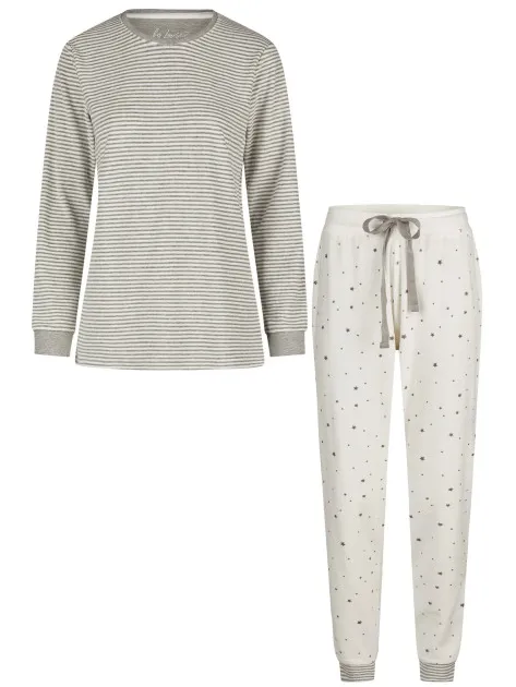 By Louise Dames winter pyjama set lang badstof gestreept wit, foto 2