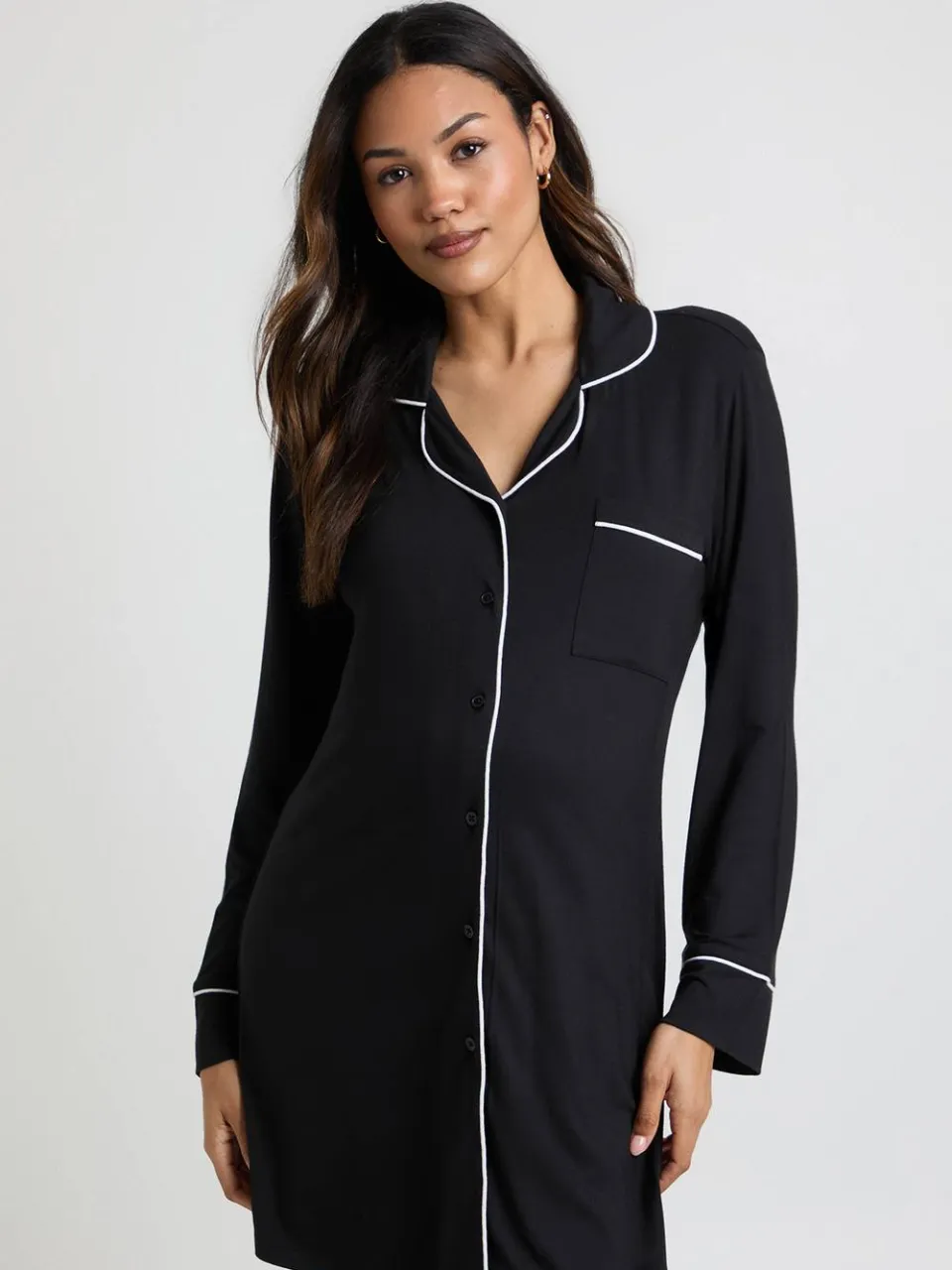 boohoo Dames Zwangerschaps Super Zachte Modal Contrast Nachtjapon zwart, foto 2