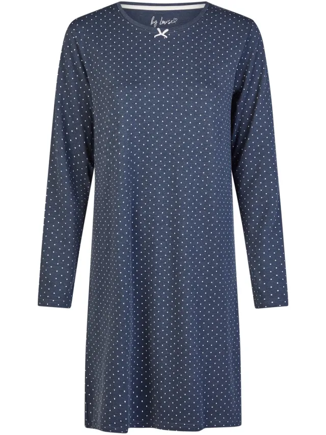 By Louise Dames Nachthemd Interlock Lange Mouw Donkerblauw Gestipt