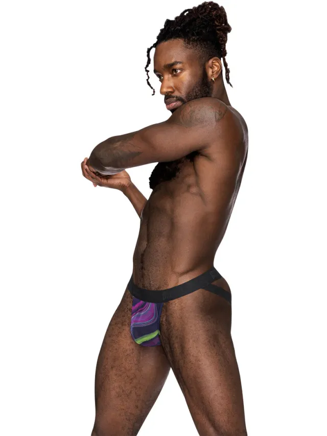 Male Power Strappy Jock met Zwarte Cockring - Galactische Swirl