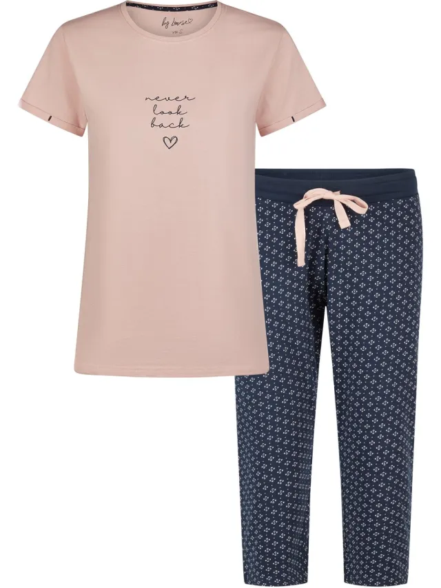 By Louise Essential Dames Capri Pyjama Driekwart AOP Roze
