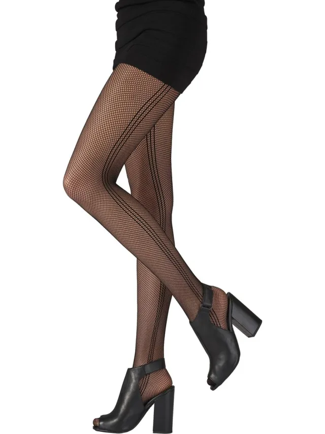Pretty Polly Panty - Fashion - Side Stripe - Fishnet - One Size - Zwart