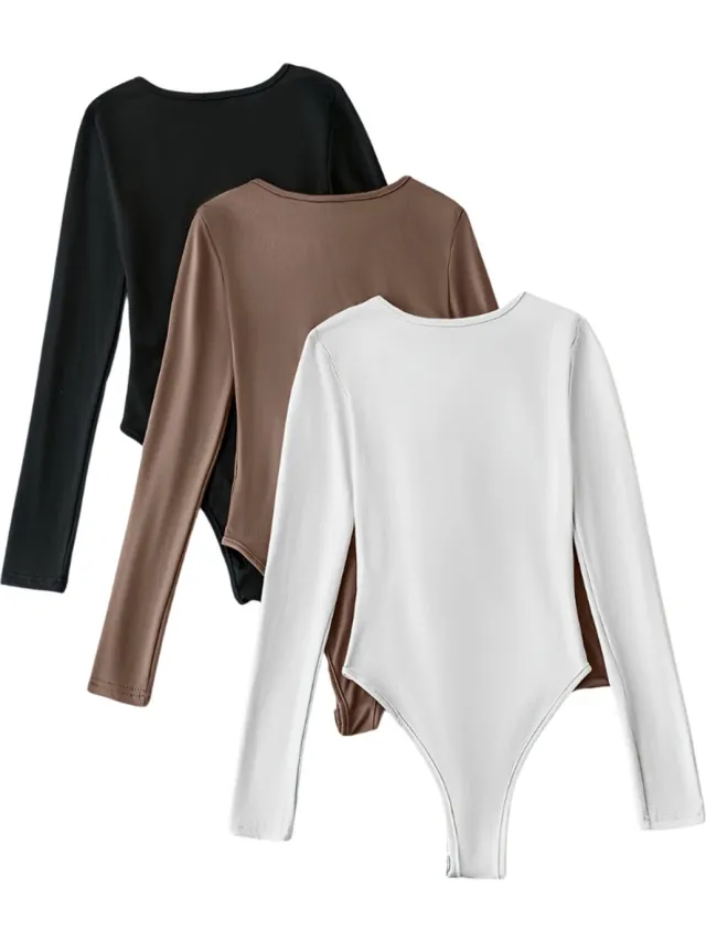 100 Bodysuit Dames - Jumpsuit - Corrigerend Ondergoed - Body plunge - Lingerie - Setje Vrouwen - 3 Pcs - Zwart/Wit/Khaki