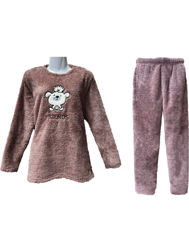 Dames Warme Huispak Bruin Roze
