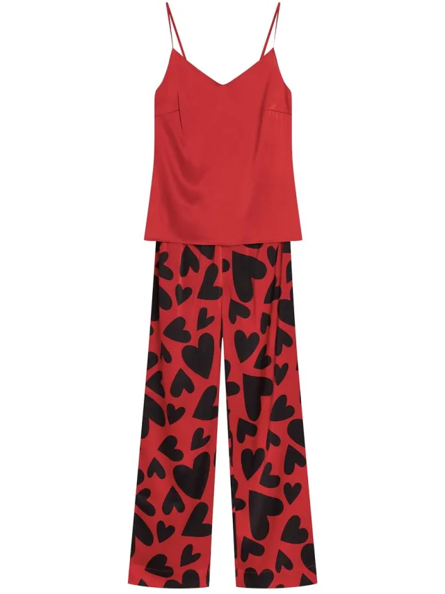 ESOTIQ Jenya - Damespyjama - Rood - Top met spaghettibandjes - Lange broek Rood;Zwart