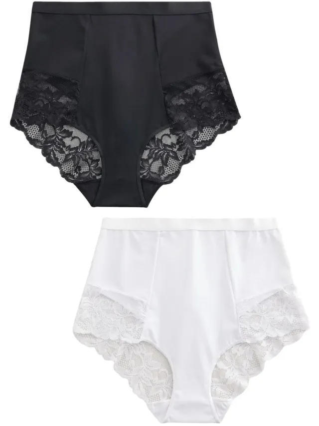 Next Dames - Set van 2 buikcorrigerende, licht vormgevende slips met hoge taille - Zwart