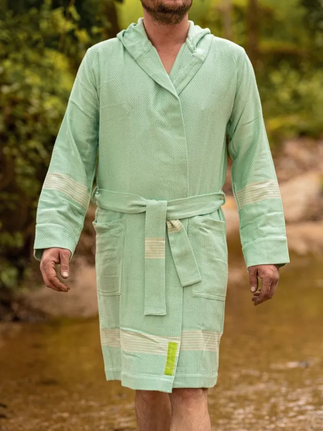 Happy Towels Sauna Badjas met Capuchon - Fresh Mint - Zacht Bamboegaren & Biokatoen – OPRUIMING
