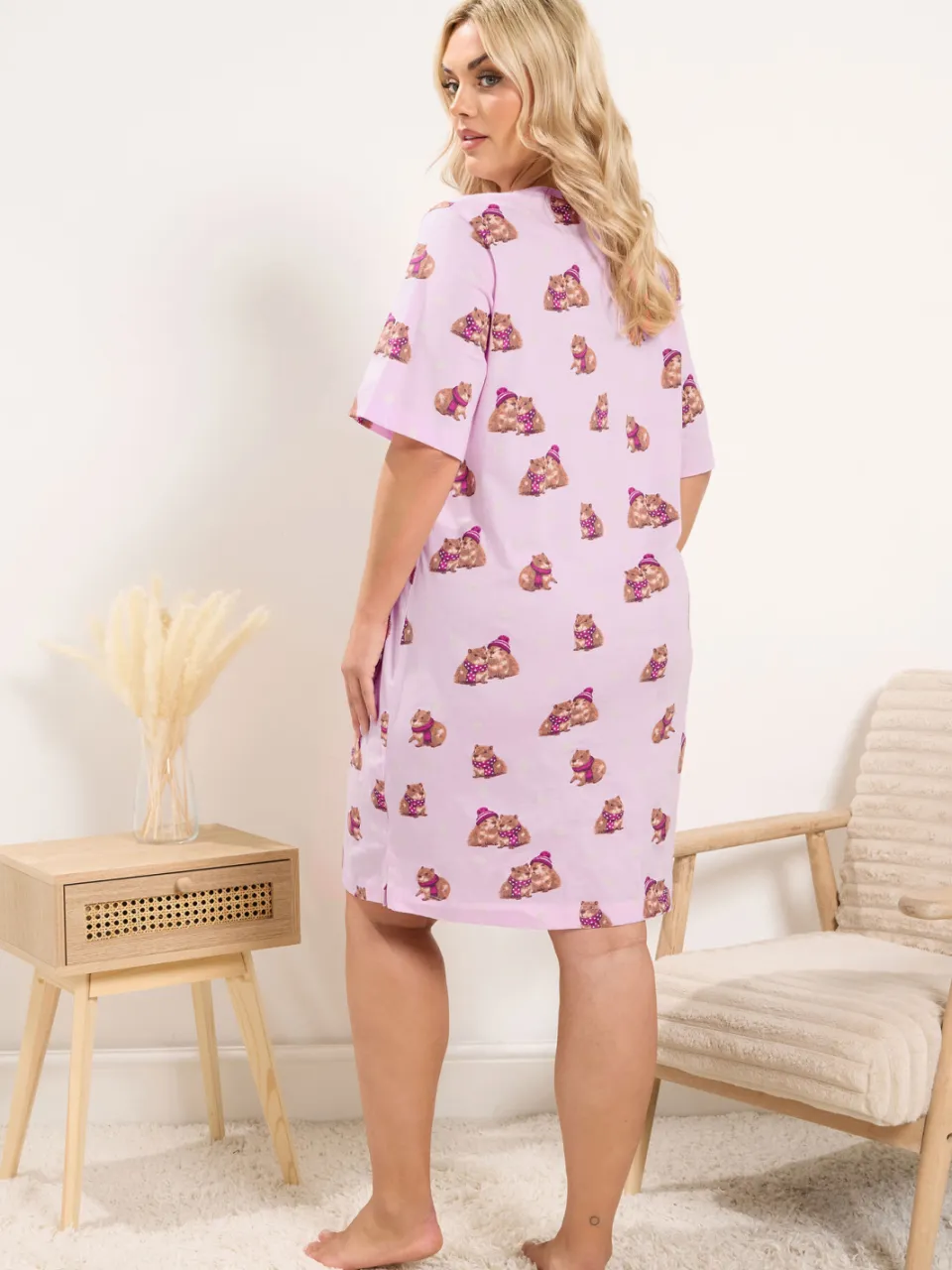 Yours Curve Roze Nachthemd Met Stippen En Capibara Print-64, foto 3