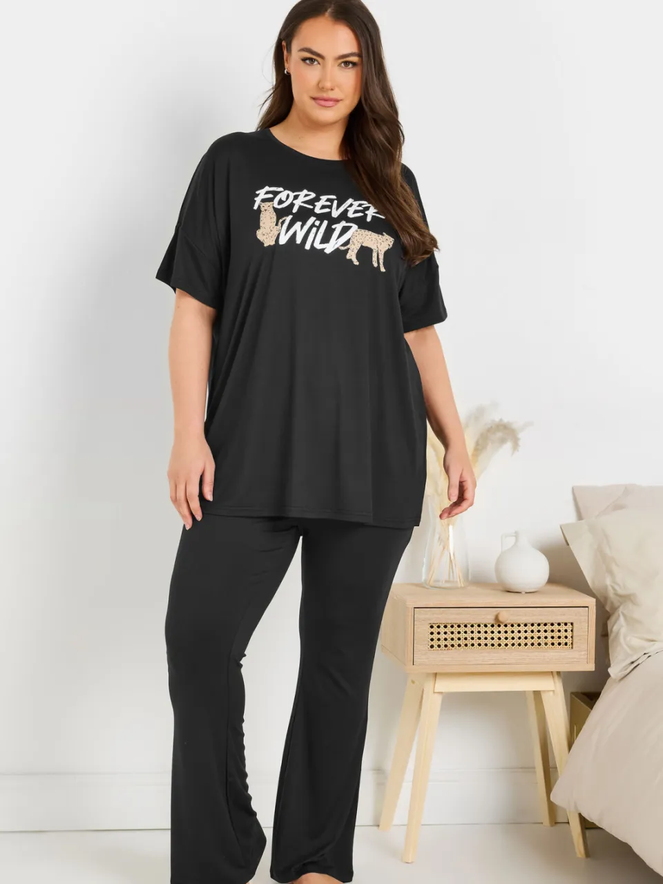 Yours Flared Soft Touch Pyjamabroek In Zwart-44 Black