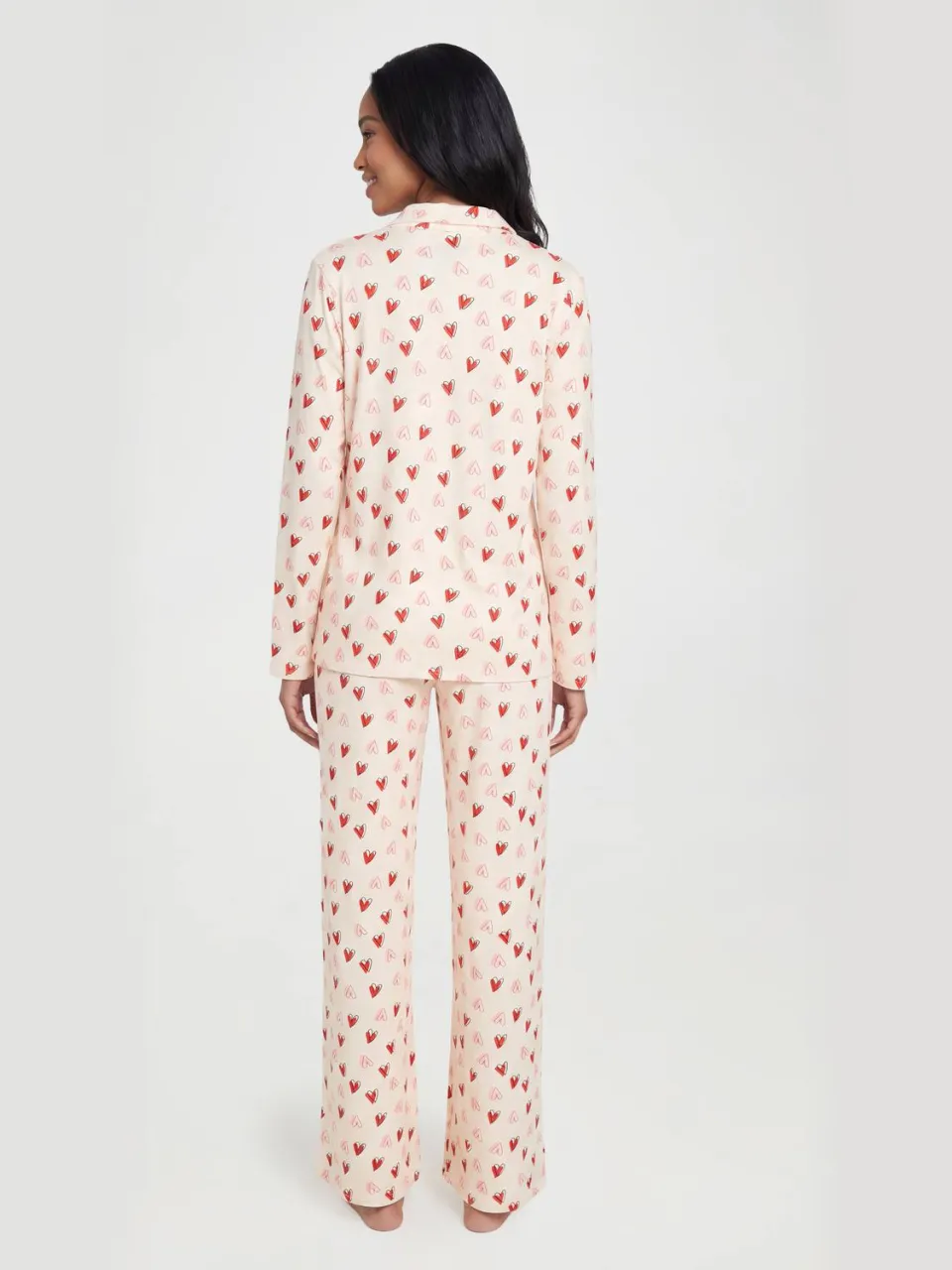 boohoo Dames Pyjama Set Met Hartenprint Lange Mouwen & Broek beige, foto 3