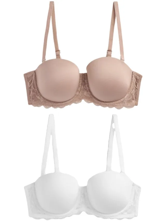 Next Dames - Verpakking van 2 strapless multiway beha's met lichte vulling in cupmaten A-E - Huidkleur White/Praline Nude