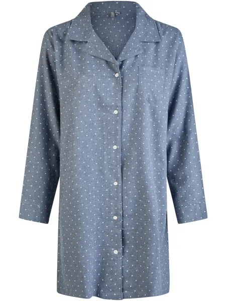 By Louise Dames pyjama nachthemd flanel met knoopjes gestipt Blauw