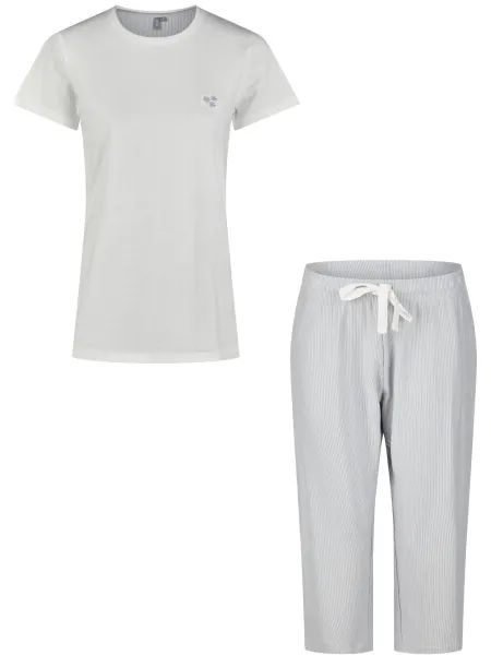 By Louise Dames capri pyjama driekwart wit/blauw gestreept Veelkleurig
