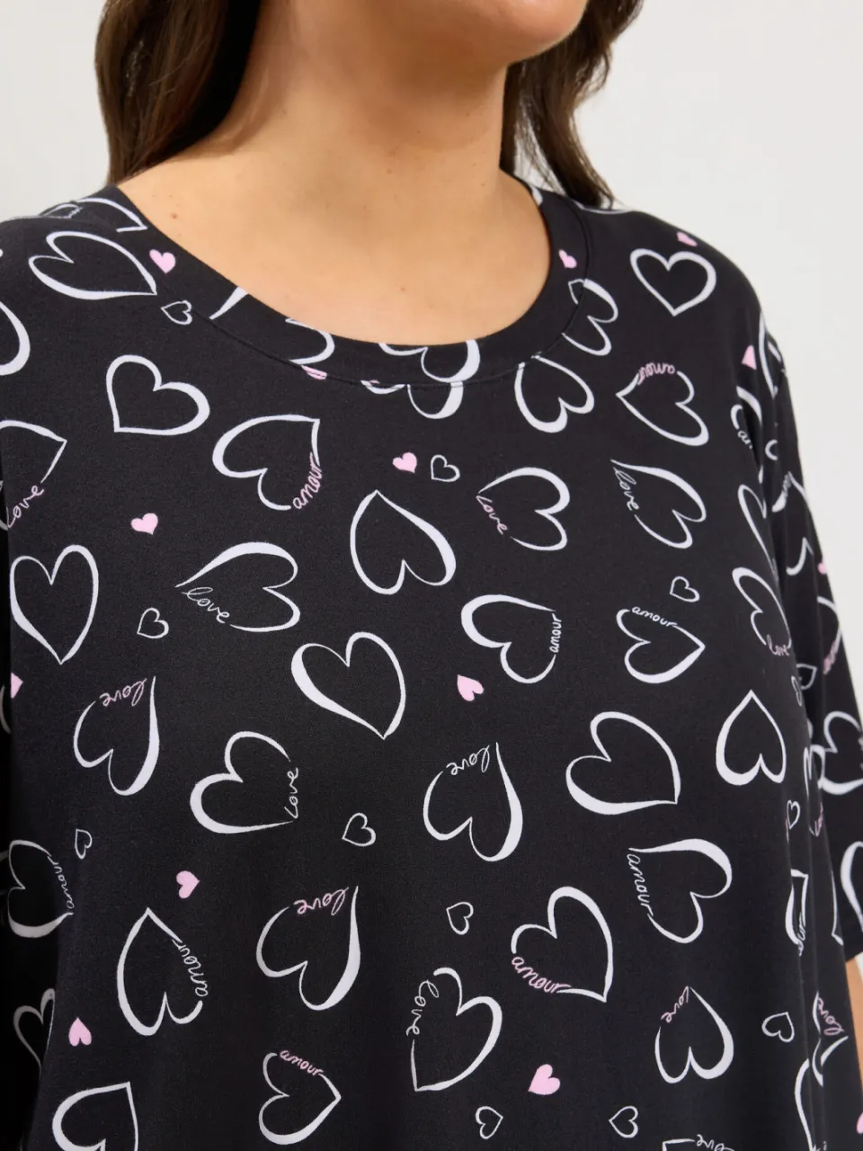 Yours Curve Pyjama Met Hartprint En Wijde Pijpen In Zwart-44, foto 5
