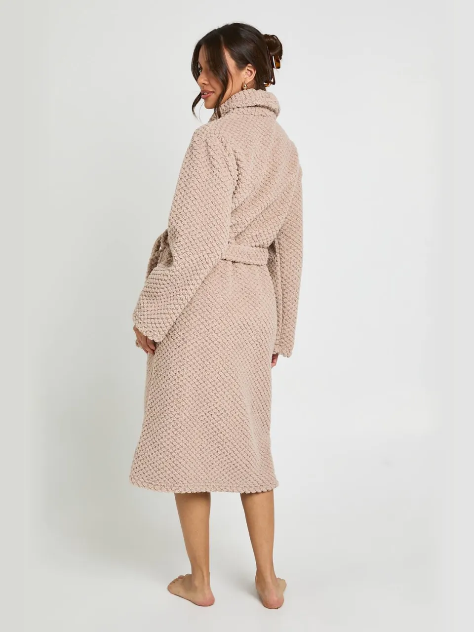 boohoo Dames Wafel Fleece Lange Badjas beige, foto 2