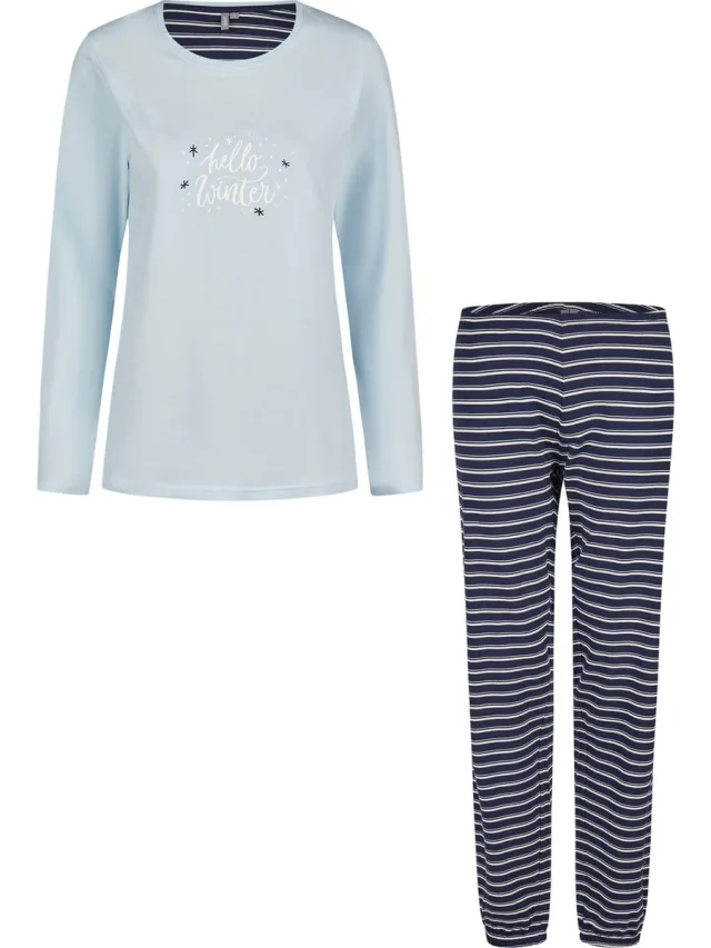 By Louise Dames Pyjama Set Lang Katoen Lichtblauw