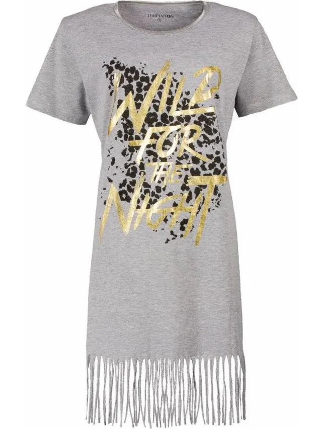 Tenderness Dames Nachthemd - Bigshirt - Fransjes - Grijs