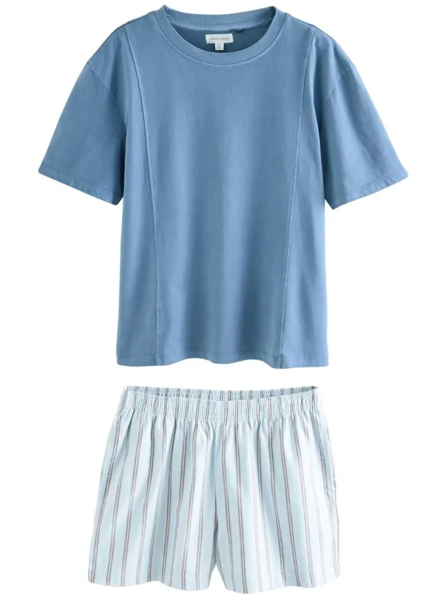 Next Dames - Korte geweven pyjama met strepen - Blauw Blue