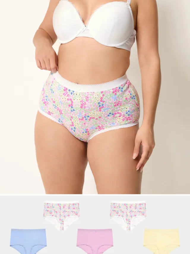 Yours Yourset 5Pack Roze Bloemenprint Lente Volledige Slipssize 46-48 Pink