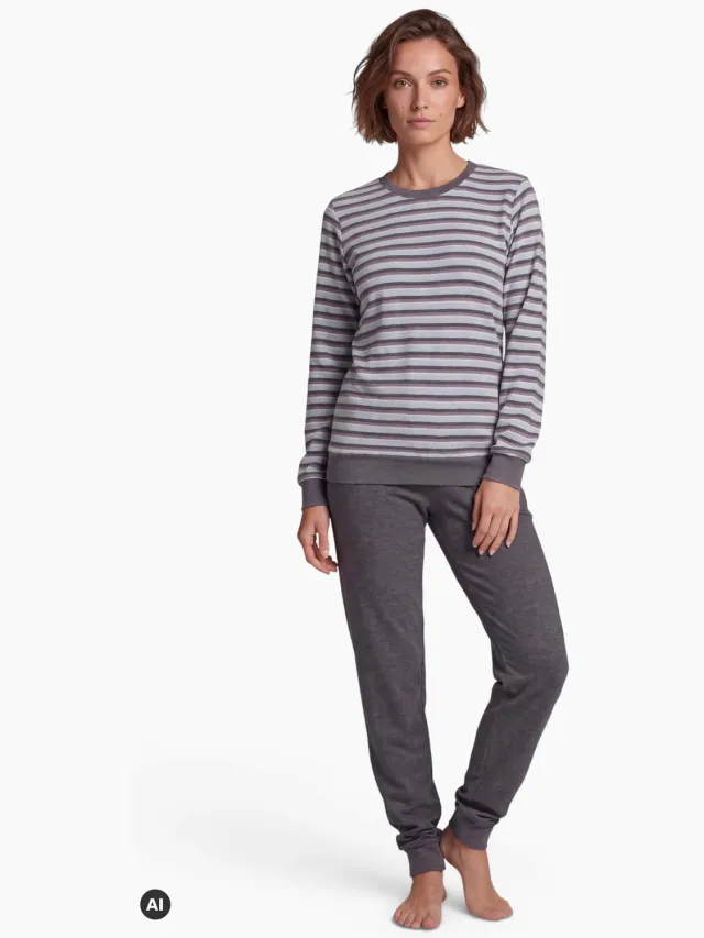 Normann Dames badstof pyjama Relax 22620113811 - antraciet - XL 48/50