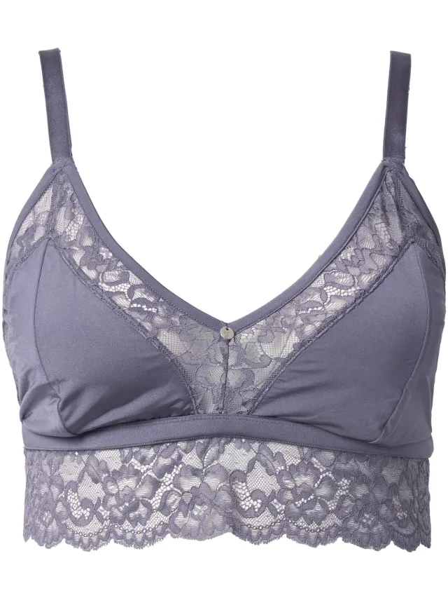TruYou Dames - TruYou bralette satijn doorzichtig kant - Donkergrijs