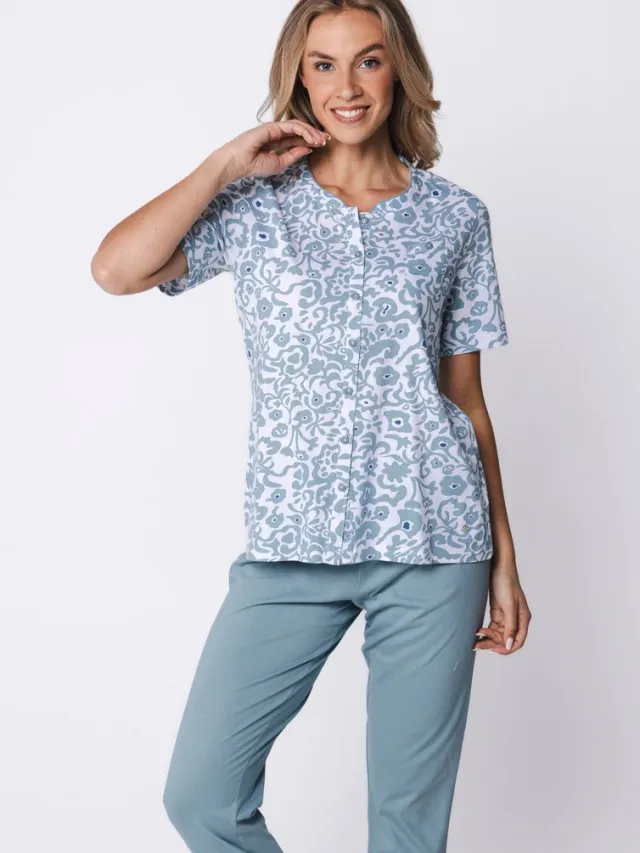 Pastunette Pyjama - Stone Blue - Katoen - Blauw/Wit