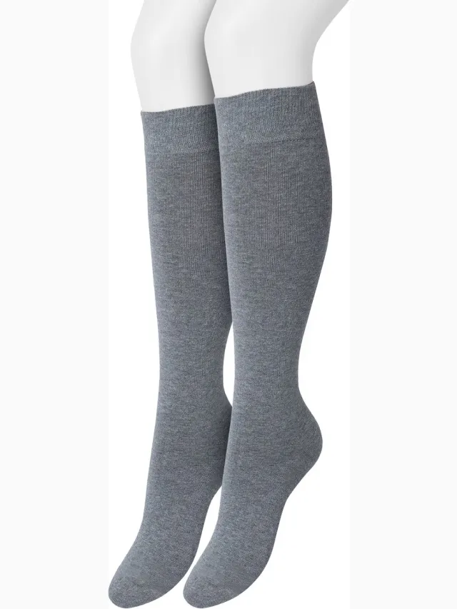 Bonnie Doon Dames Kniekousen Grijs - 2 paar - Knie Kousen - 2-pack - Multipack - Uitstekend draagcomfort - Cotton Knee High - Zakt niet af - Effen - OEKO-TEX - Gemeleerd - Medium Grey Heather - OL834302.112