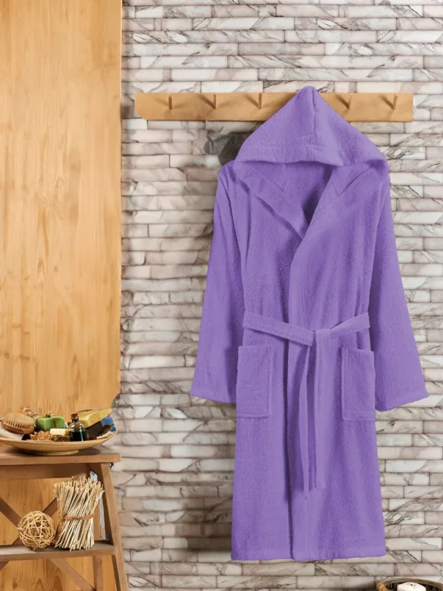 Nestly Badjas met Capuchon - Luxe Badjas Dames & Heren Capuchon - Sauna badjas - Ochtendjas dames & heren - Lila - Badstof - Wellness badjas - Valt