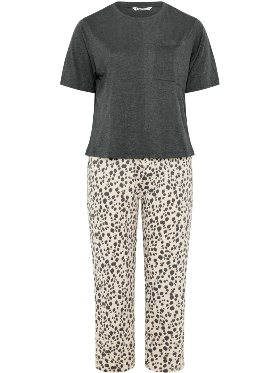 Yours Curve Pyjama Met Luipaardmotief En Wijde Pijpen In Antracietgrijs-60, foto 4