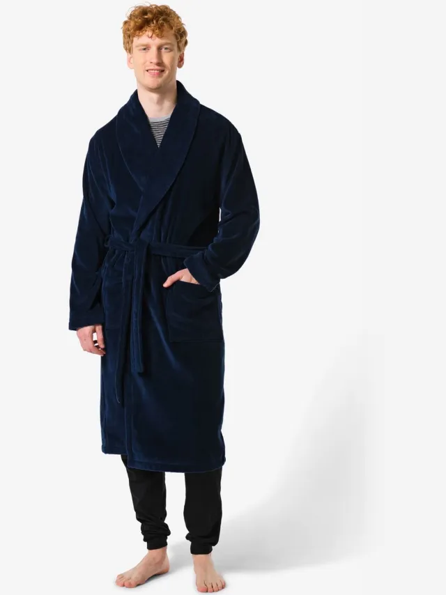 HEMA Badjas velours donkerblauw