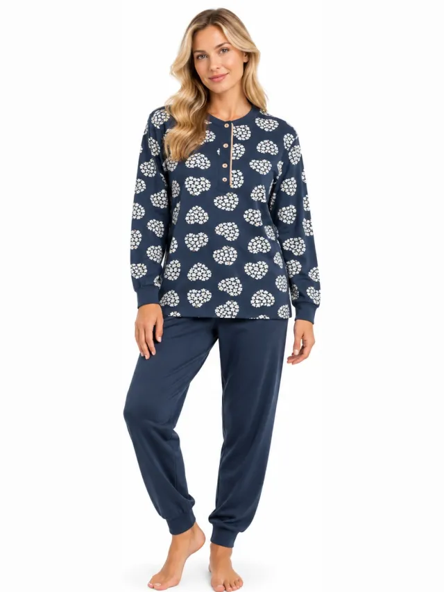 Lunatex Dames Pyjama - Winter - Interlock - Donkerblauw