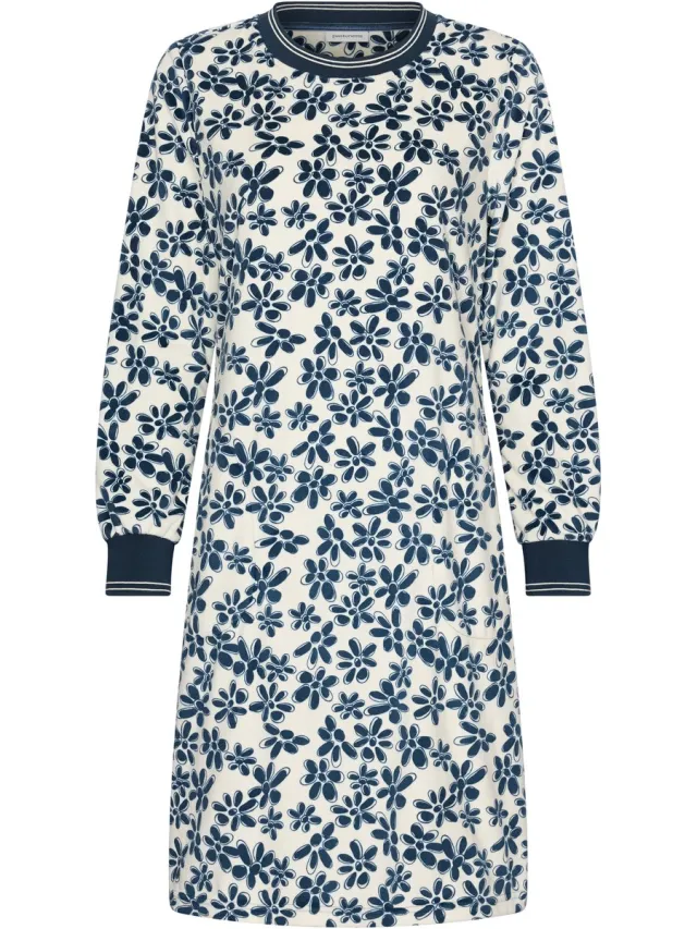 Pastunette Nachthemd - Nordic Bloom - Velours Fleece - Ecru/Blauw