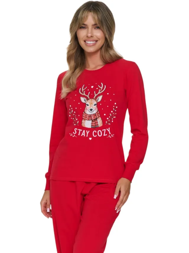 Doctor Nap Katoenen Familie Pyjama Dames Oh Deer Kerst Red PM.7503 40 / Rood