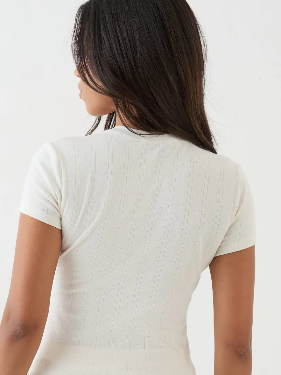 Dames Dsgn Studio Pointelle Getailleerd T-shirt crème, foto 4