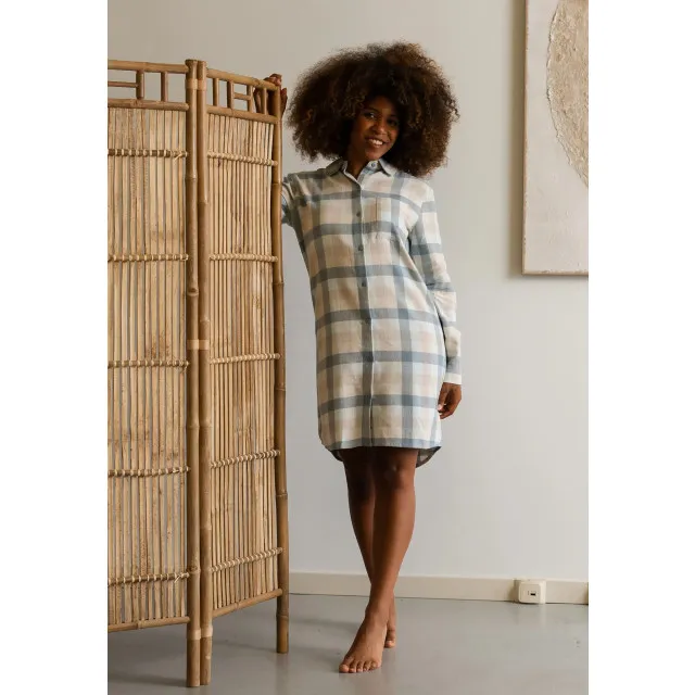 By Louise Dames pyjama nachthemd lang flanel geruit blauw
