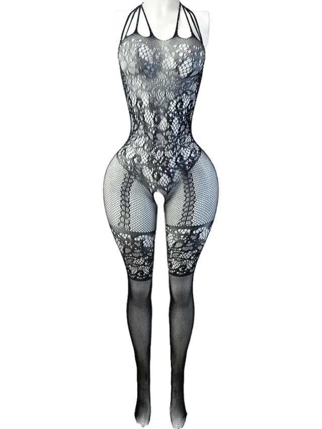 BamBella ® - Panty pak - met steentjes Onesize - body suit - Dames - Onesize - Erotische jumpsuit van kant lingerie zwart