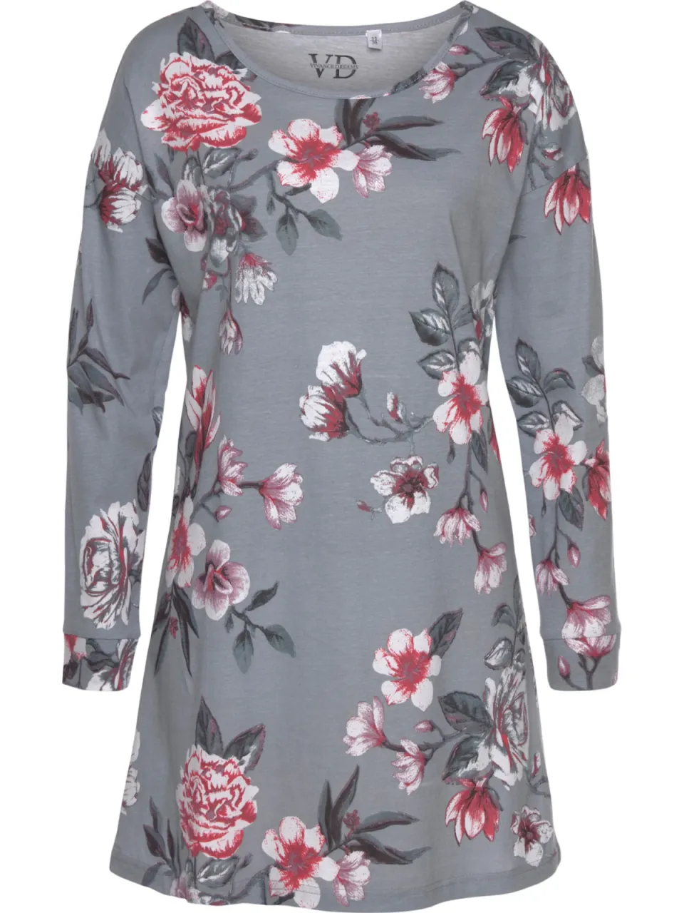nachthemd met bloemenprint grijs, foto 2
