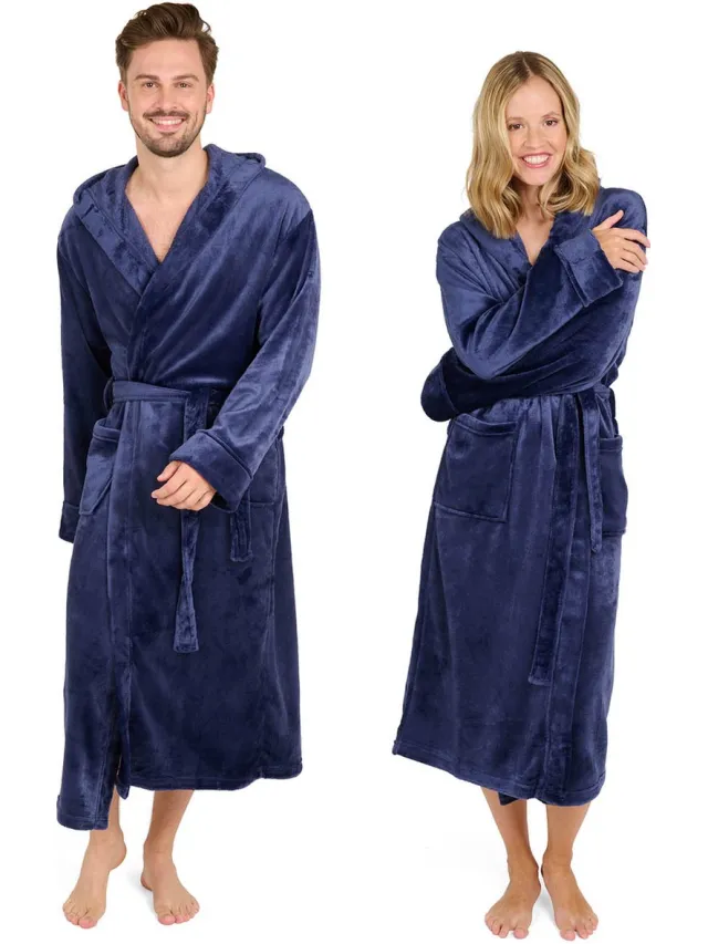 Blumtal Badjas Unisex - Dames en Heren Badjas - Fleece Badjas met Capuchon - met Zakken - Donkerblauw